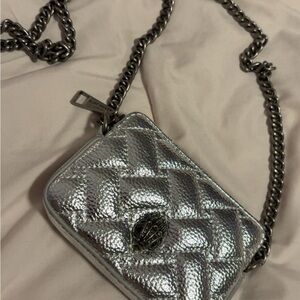 Kurt Geiger Silver Quilted Metallic Chain Crossbody